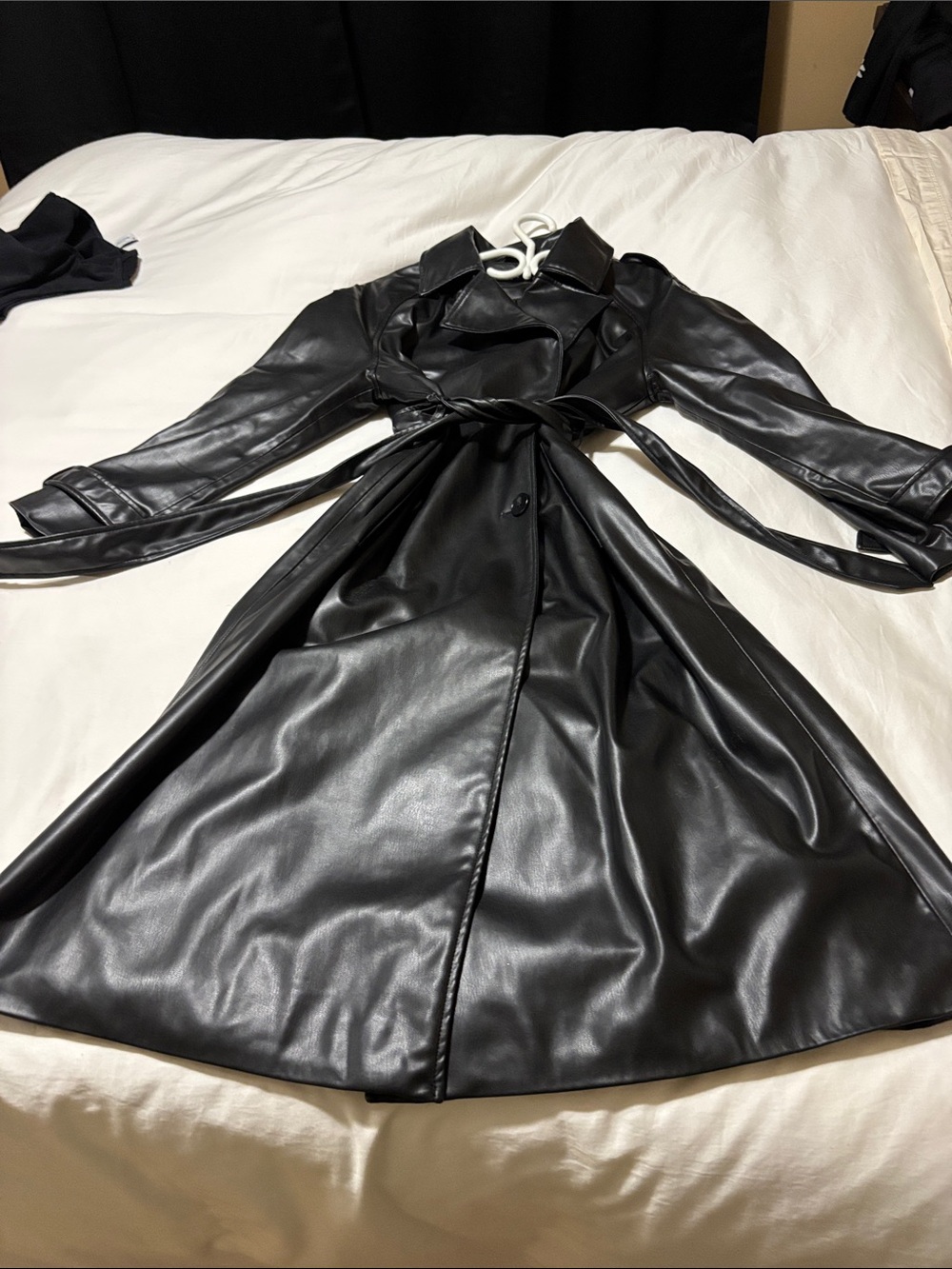 Zara Black Faux Leather Trench Coat with Belt